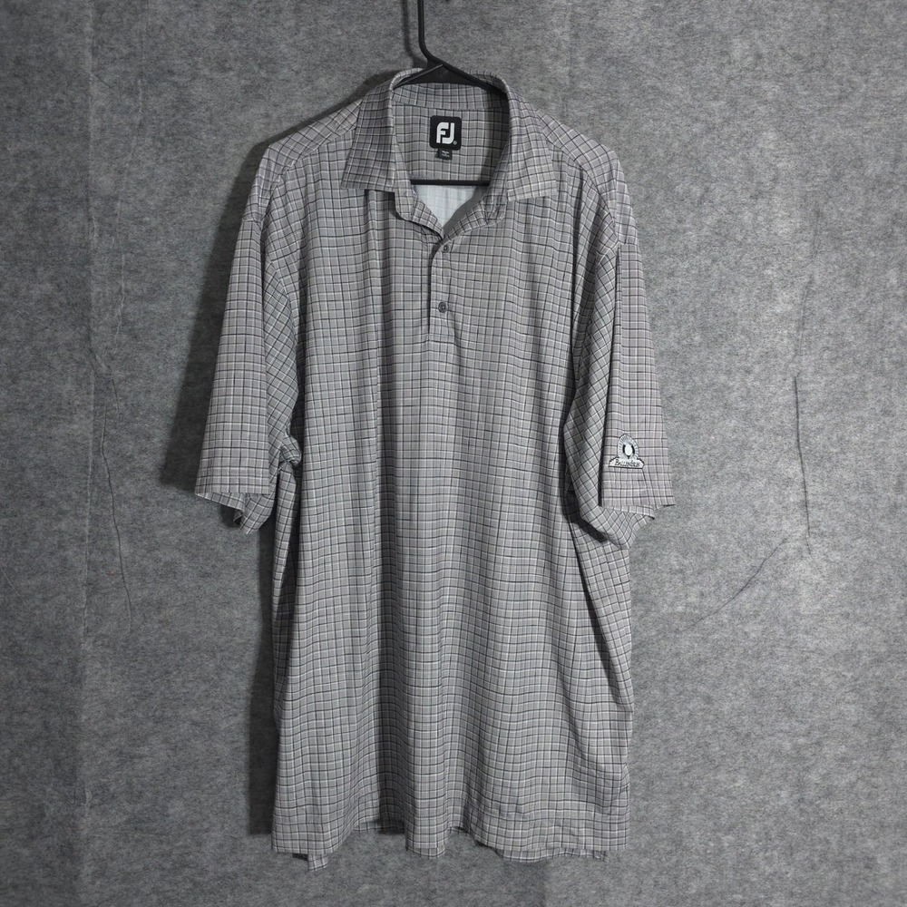 FJ FootJoy Golf Polo Shirt Gray Plaid Performance Mens BallenIsles XL Sports